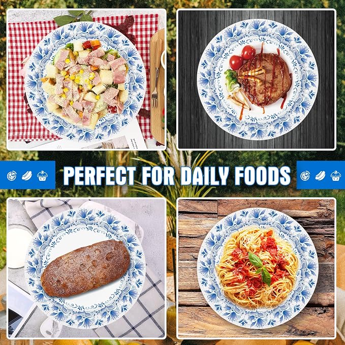 Charmount 10 Inch Large Paper Plates, 100 pcs Disposable Blue Floral Plates | Leak And Soak Proof For Dinner, Party, Birthday, Picnic, Banquets, Catering Events, Barbecues - Image 6