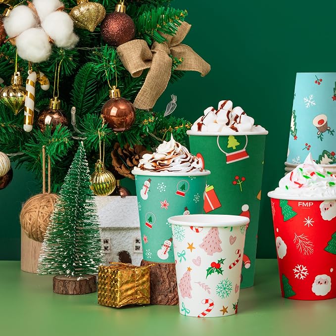 Fit Meal Prep 50 Pack 8 oz Christmas Coffee Cups, Durable Thickened Christmas Disposable Paper Cups for Hot Beverage Chocolate Tea Cocoa, Xmas Party Cups for Kids, Adult, Party, Holiday - Image 7