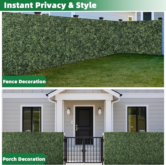 Artificial Boxwood Roll Panels with 4 Layers of Leaves, 60x120 in (50 sqft) UV-Anti Faux Ivy Grass Wall Backdrop for Balcony Privacy, Fake Greenery Wall Decor for Garden, Patio, Backyard - Image 8