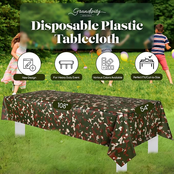 Grandipity Camouflage 1 Pack Premium Disposable Plastic Tablecloth 54 Inch. x 108 Inch. Rectangle Table Cover - Image 5