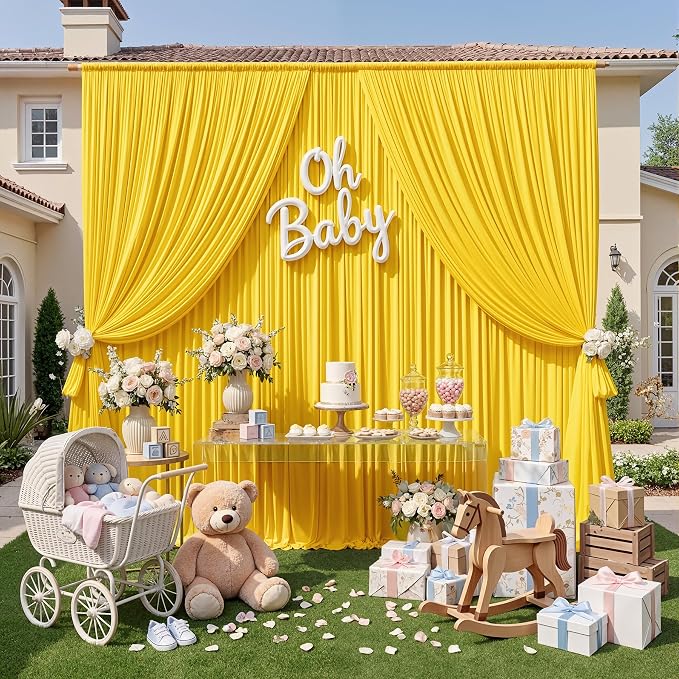 20ft x 10ft Wrinkle Free Yellow Backdrop Curtains for Parties, Thick Fabric Lemon Backdrop Drapes for Weddings Bee Sunflower Birthday Background Baby Shower Decorations - Image 7