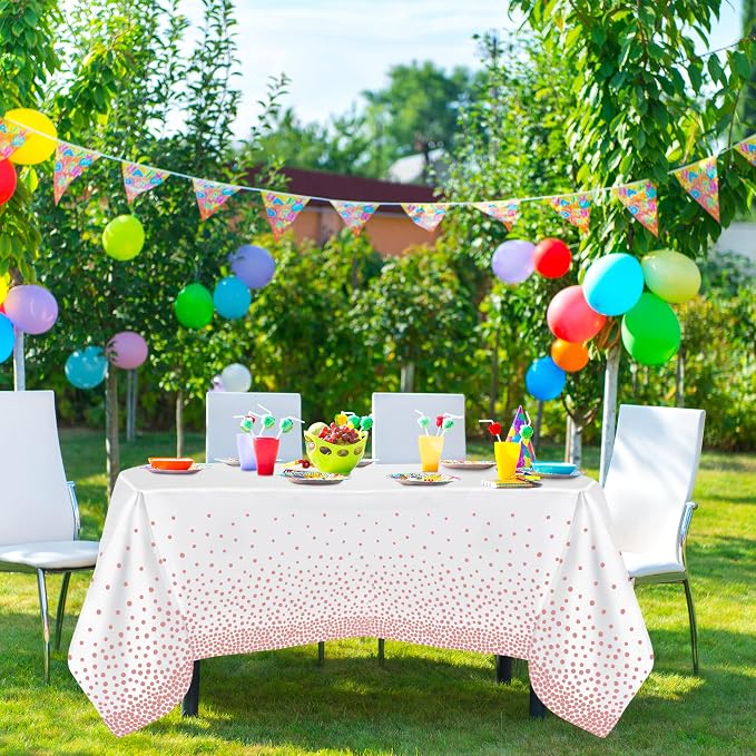 8 Pack Rose Gold Tablecloth – 54 X 108 Plastic Table Cloths for Parties Disposable – Rose Gold For Party Decorations, Table Cover for Birthday Parties, Wedding Decorations. Indoor and Outdoor Use - Image 6