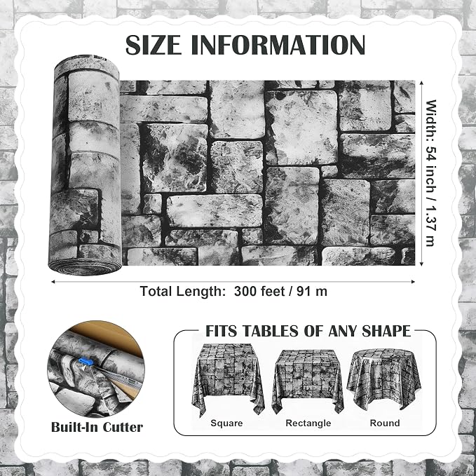 300FT x 54IN Stone Wall Plastic Tablecloth Roll with Slide Cutter Box | Heavy Duty Disposable Table Cover & Wall Backdrop, Cut-to-size for Medieval Party, Community, BBQ & Holiday Events - Image 7