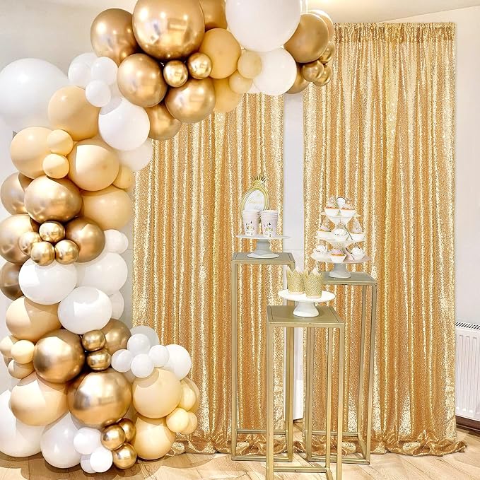 Gold Sequin Backdrop Curtains Party Photo Glitter Drapes 2 Pcs 2FTx8FT - Image 8