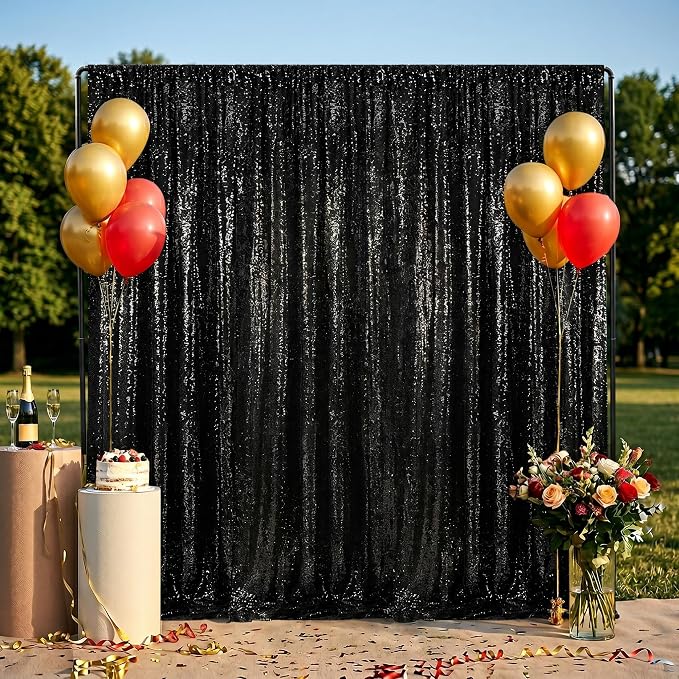Black Backdrop Curtains for Parties 2 Panels 2ftx8ft Sequin Birthday Backdrop Seamless Photography Background Halloween Decoration - Image 8
