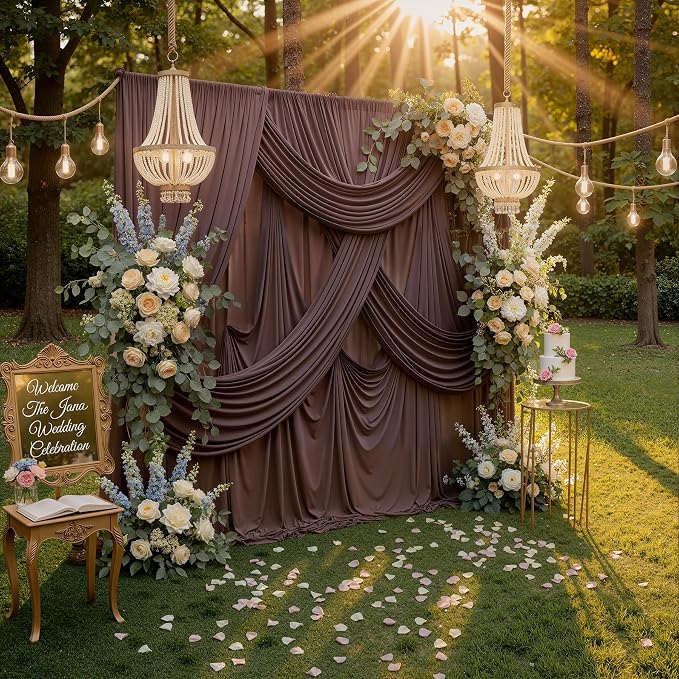 20ft x 10ft Wrinkle Free Brown Backdrop Curtains for Parties, 4 Panels 5x10ft Thick Polyester Photo Backdrop Drapes for Weddings Birthday Party Photography Background - Image 8