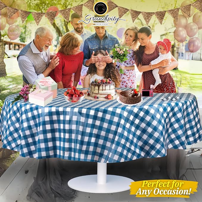 Grandipity Plastic Table Cloth Disposable 12 Pack 84" Round Gingham | Plastic table covers, durable disposable tablecloths, fade and tear-resistent table cover for party, event - Image 6