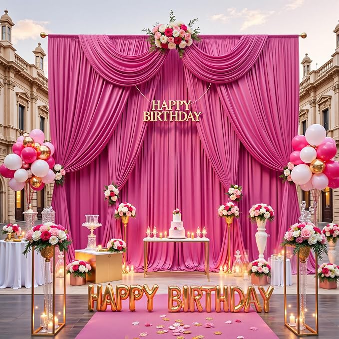 30ft x 10ft Fuchsia Backdrop Drapes for Wedding Parties, 6 Panels Wrinkle-Free Polyester Fabric Background Curtains for Reception, Birthday, Baby Shower Decorations - Image 8