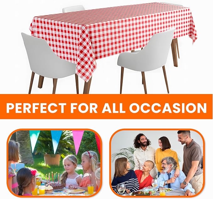 LEMON + Co. Red Gingham Premium Plastic Tablecloth Roll - 54" x300' for Parties with Cutter Box - Cut to Size Rectangle & Round Disposable Tablecloth Plastic Table Cover - Image 7