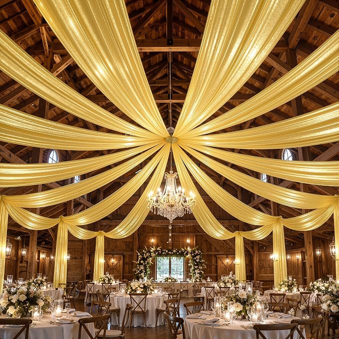 4 Panels 5x20ft Gold Ceiling Drapes for Wedding Parties, Wrinkle Free Thick Polyester 20ft Extra Long Wedding Draping Arch Drapery for Birthday Party Canopy Tent Decor - Image 7