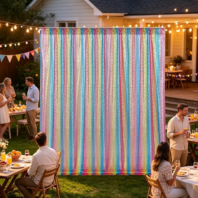 Hahuho Rainbow Sequin Backdrop Curtain, 1PCS 4FTx8FT Glitter Backdrop Curtain for Parties, Christmas, Wedding, Party Decoration(1 Panels, 4FT x 8FT, Rainbow - Image 7