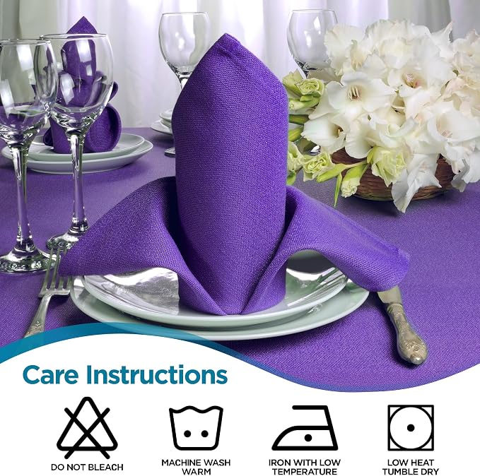Leading Linens 10 pcs Purple 20"x20" Polyester Cloth Napkins | Premium, soft, & durable square linen napkins, perfect for weddings, dining, restaurants, & parties. Washable. - Image 6
