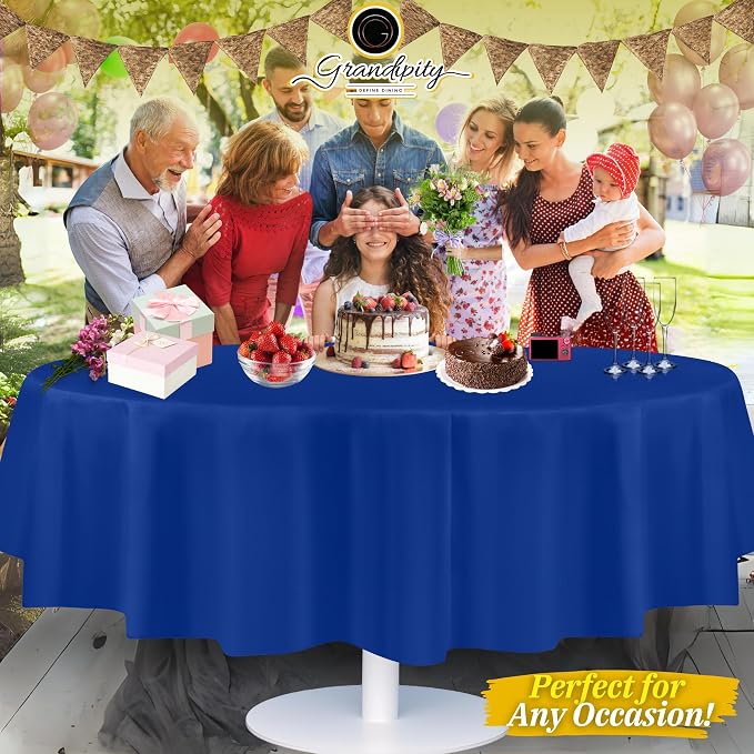 Grandipity Plastic Table Cloth Disposable 12 Pack 84" Round Blue | Plastic table covers, durable disposable tablecloths, fade and tear-resistent table cover for party, event - Image 6