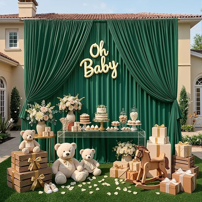40ft x 10ft Wrinkle Free Hunter Green Backdrop Curtains for Parties, 8 Panels Polyester Green Photo Backdrop Drapes for Wedding Jungle Birthday Party Photography Background Stand - Image 8