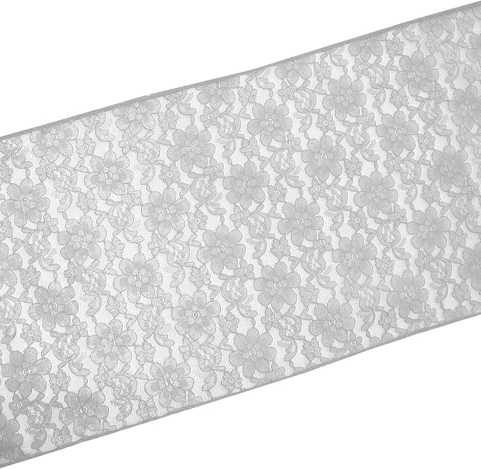 Zen Creative Designs 10 Pack Floral Lace Table Runner Sheer Lace Event Party Wedding Table Decor (12" by 90", Silver) - Image 2
