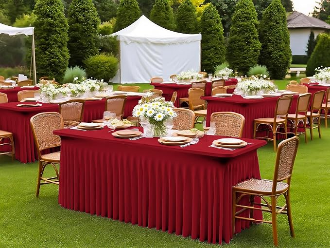 6 Packs Burgundy Spandex Table Clothes for 8 Ft Tables - Image 8