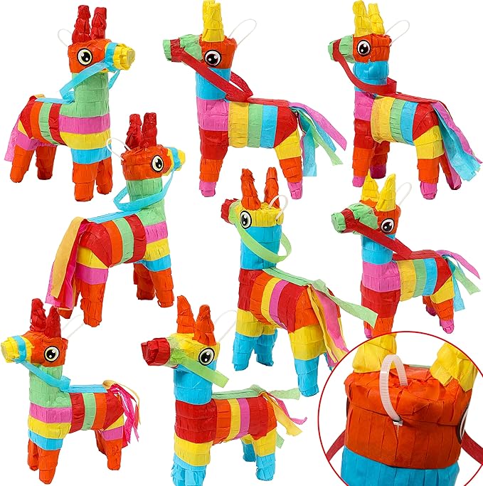 Cinco De Mayo 8 pcs Mini Donkey Pinatas 5.7"x7.5" Rainbow Color for Fun Fiesta Taco Party Supplies, Luau Event Photo Props, Mexican Theme Decoration, Carnivals Festivals, Taco Tuesday Event