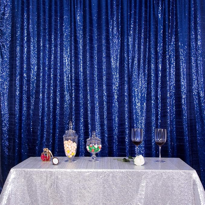 Sequin Backdrop Curtain,Glitter Non-Transparent Sequin Photography Background Backdrop Curtain for Birthday Party Wedding Festival Ceremony 6FTx8FT (Navy Blue) - Image 8
