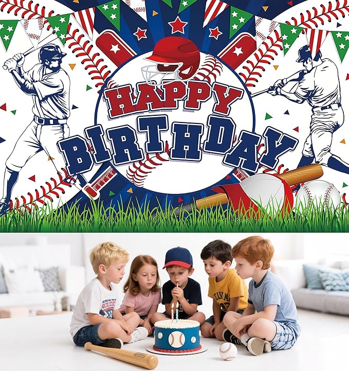 Baseball Birthday Party Backdrop Baseball Themed Happy Birthday Banner Photography Background for Boys Kids Teens Party Supplies 70.8 x 47.2 Inch