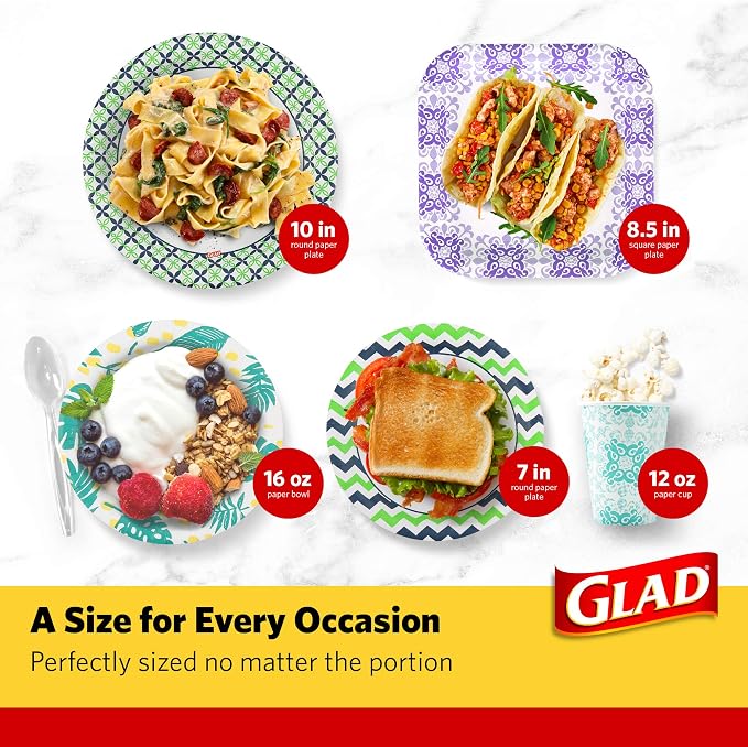Glad Square Disposable Paper Plates, Purple Victorian, 8.5 Inch, 50 Count | Heavy-duty paper, soak-proof and cut-proof, microwaveable, parties and everyday meals - Image 7