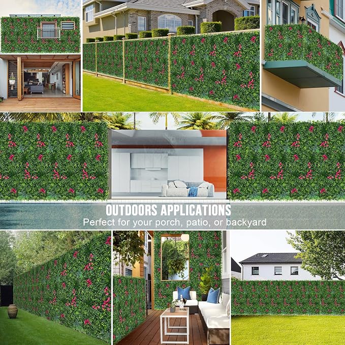 Grooy Artificial Boxwood Panels, 12PCS 20"x20" Fake Grass Wall Decor | Privacy Hedge Fence Screen, UV Protection Greenery Backdrop, Odorless, Realistic, Outdoor Garden Backyard Decoration - Image 7