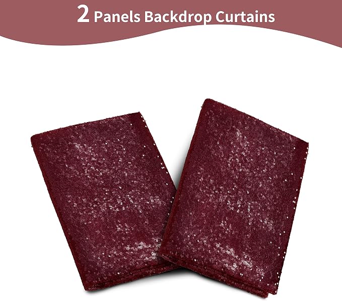 Burgundy Sequin Backdrop Curtains,2 Panels 2FTx8FT Burgundy Curtain Backdrop Glitter Party Decorations Background Drapes for Wedding Birthday Anniversary Graduation Photo Booth Decor - Image 6