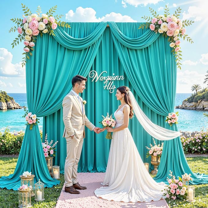 10 ft x 40 ft WWrinkle Free Turquoise Backdrop Curtain for Parties, Thick Polyester Teal Photo Backdrop Drapes,8 Panels 5ft x 10ft for Baby Shower Wedding Engagement Birthday Mermaid Party - Image 9