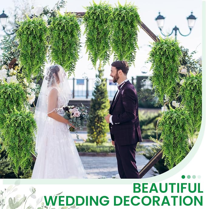 Geosar 122 Pcs Artificial Hanging Plants Boston Ferns 32 Inch Plastic | Fake Greenery for Wall Garden Wedding Garland, No Basket Easy Indoor Outdoor Hanging, Lifelike Fern Vines Cascading Effect - Image 7