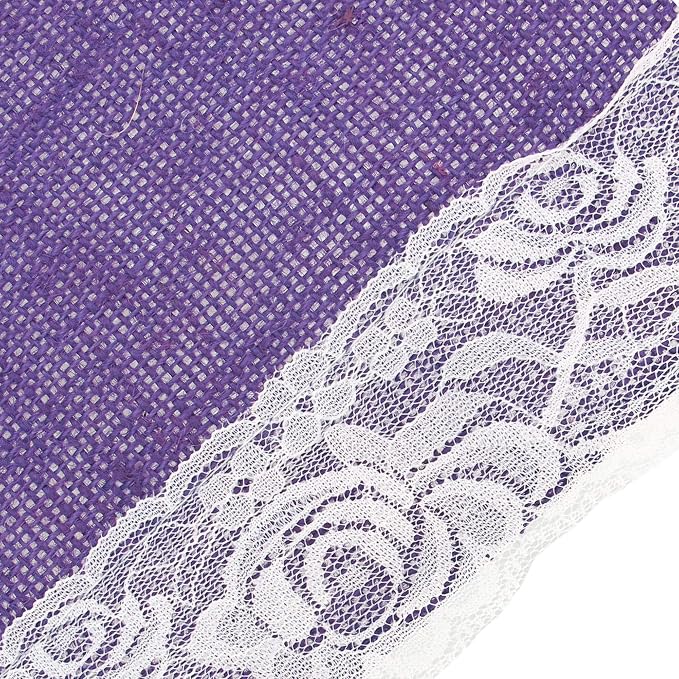 BambooMN Purple 15" x 88" Vintage Lace Burlap Table Runner for Rustic Wedding Bridal Shower Bachelorette Graduation Party Table Home Decor Decorations, 1 Pieces - Image 3