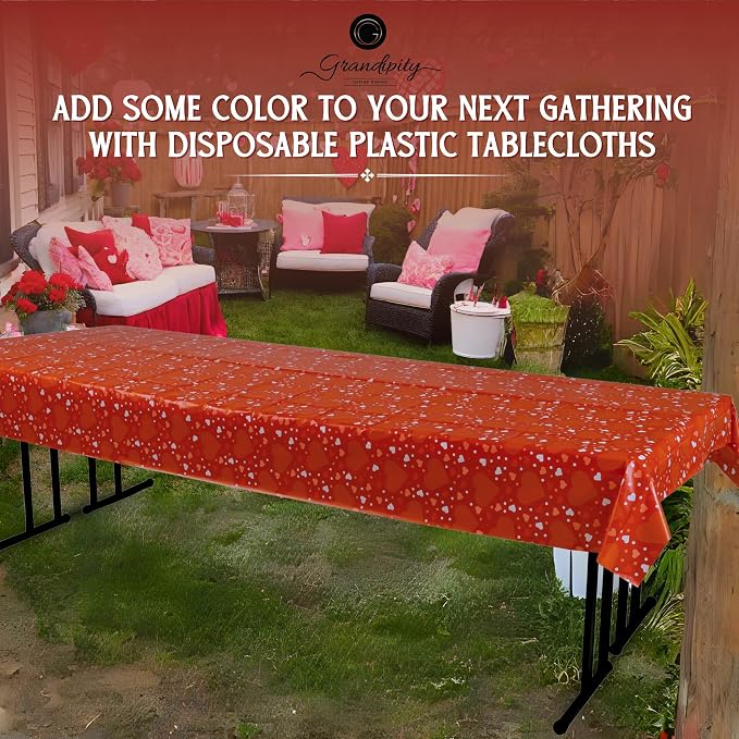 Grandipity Valentine's Day Tablecloth Rectangle (6 Pack) Heart Decor Premium Disposable Plastic Tablecloth 54 Inch x 108 Inch Rectangle Table Cover - Valentines Day Decorations & Valentines Day Decor - Image 7