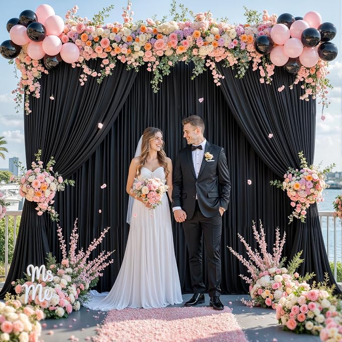 10 Panels Black Backdrop Curtain for Parties Black Wrinkle Free 50ft x 10ft Backdrop Drapes for Birthday Party Wedding Photo Photography Polyester Fabric Background Decoration - Image 9