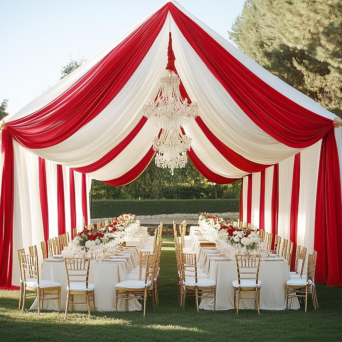 4 Panels 5x40ft Red Ceiling Drapes for Wedding Parties, Wrinkle Free Thick Polyester 40ft Extra Long Wedding Draping Red Ceiling Curtains Arch Drapery for Birthday Party Canopy Tent Decor - Image 7