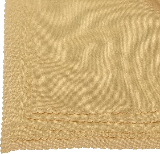 MDS Pack of 12 Polyester Napkins 17 x 17 Inch Square with Scalloped Edge, Plain Washable Reusable Dining Table Cloth Napkin for Wedding Party Banquet Home Restaurant Bistro Decoration - Champagne - Image 5