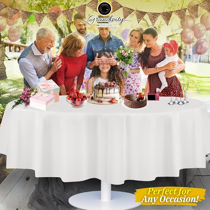 Grandipity Brand Round White Plastic 84" Disposable Tablecloth (12 Pack), Party & Event Decorative Cover | Plastic table covers, durable disposable tablecloths, fade and tear-resistent table cover for party, event - Image 6