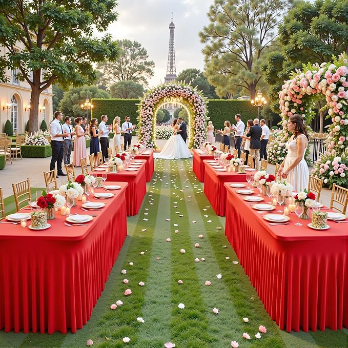 gogoparti 2 Pack Spandex Red Fitted Table Cloth for 6ft Rectangle Tables Red Stretch Tablecloth Table Covers Skirt Banquet Wrinkle Free Tablecloths for Parties Wedding - Image 9