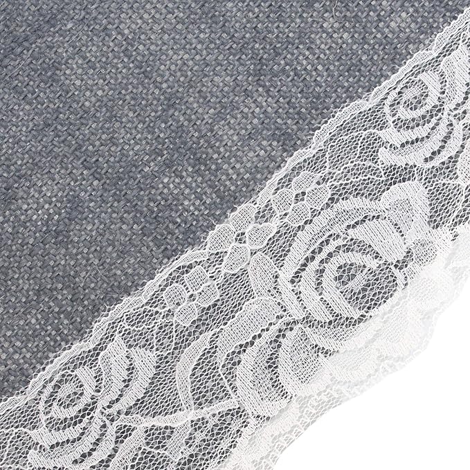 BambooMN Grey 15" x 88" Vintage Lace Burlap Table Runner for Rustic Wedding Bridal Shower Bachelorette Graduation Party Table Home Decor Decorations, 30 Pieces - Image 3