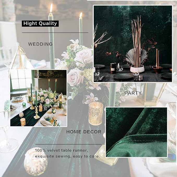 Emerald Green Velvet Table Runner, Luxurious Wedding Table Runner Decorations, 20 x 120 inch 10ft Velvet Fabric Table Linen Overlay for Party - Image 6