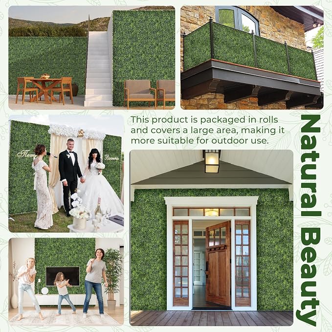 Artificial 60x120 in (50 Sqft) Boxwood Grass Wall Backdrop Roll | UV-Anti Faux Green Leaf Privacy Fence, Garden/Backyard/Patio/Balcony/Party Greenery Hedge Backdrop, Indoor Outdoor Decor - Image 6