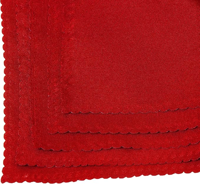 MDS Pack of 12 Polyester Napkins 17 x 17 Inch Square with Scalloped Edge, Plain Washable Reusable Dining Table Cloth Napkin for Wedding Party Banquet Home Restaurant Bistro Decoration - Red - Image 5