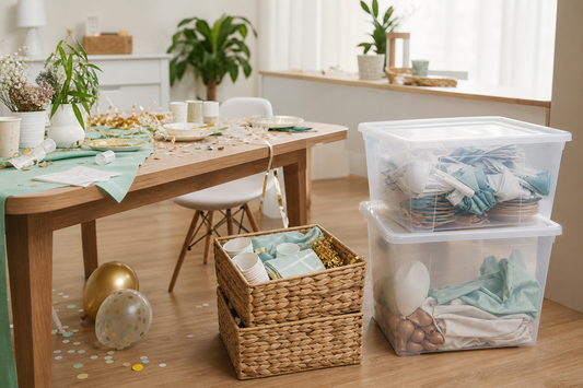 Unbranded practical sequence scene featuring event cleanup and storage