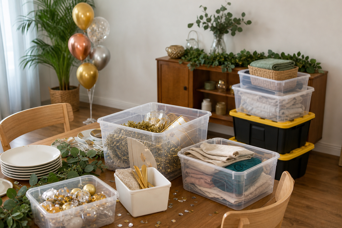 Unbranded practical sequence scene featuring event cleanup and storage