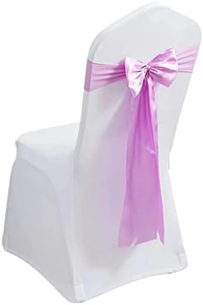 Pack of 6 Satin Stretch Chair Sash Bow, No Need Tied, Spandex Chair Bands, Chair Ribbons Bows for Hotel Wedding Party Banquet Birthday Reception Decor (Pink Purple) by moderw