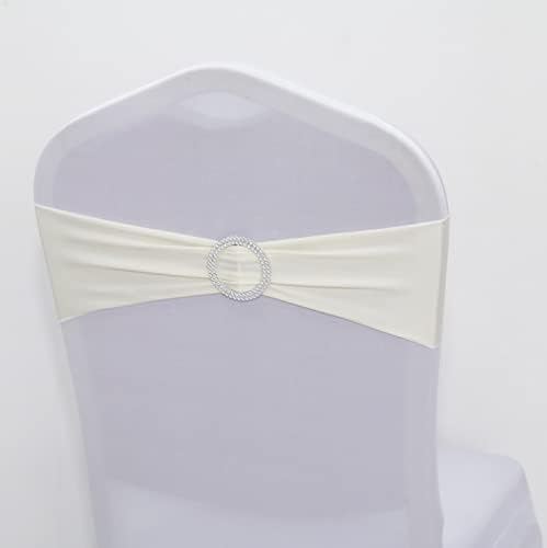 Stretch Chair Sashes Bow, Pack of 50 Stretch with Buckle Chair Bands for Wedding Banquet Birthday Graduation Party Anniversary Prom Celebration Chair Decorations(Creamy White) by Unknown