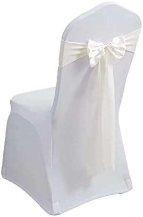 Pack of 100 Satin Stretch Chair Sash Bow, No Need Tied, Spandex Chair Bands, Chair Ribbons Bows for Hotel Wedding Party Banquet Birthday Reception Decor (Creamy White by moderw