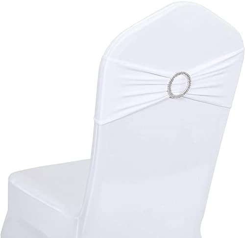 ManMengJi 25PCS White Chair Sashes, Spandex Sashes Bows Tiffany Blue, Chair Cover Bands with Buckle Slider for Banquet, Party, Hotel Event Decorations by Home