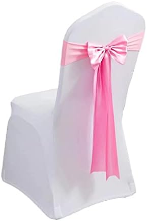 Pack of 10 Satin Stretch Chair Sash Bow, No Need Tied, Spandex Chair Bands, Chair Ribbons Bows for Hotel Wedding Party Banquet Birthday Reception Decor (Pink) by moderw
