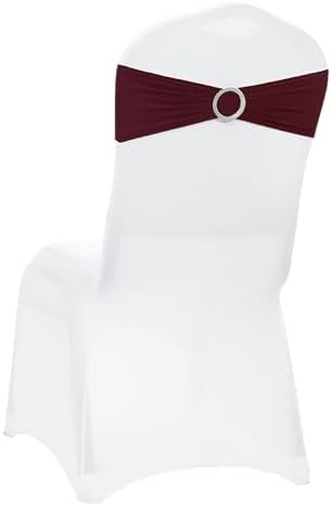 VDS - Burgundy | Spandex Chair Sashes Bows | 50 PCS | Stretch Elastic Banquet Universal Folding Chair Band Tie with Silver Buckle Slider for Wedding Party Conference Celebration Event Decoration by VDS