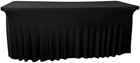 Table Cloth for 8 Foot Rectangle Tables,Black Polyester 8ft Table Cover Fitted Stretchable Folding Table Cloth for Weddings, Birthday Parties, Banquet, Restaurant,Baby Shower by hapygasmAZ