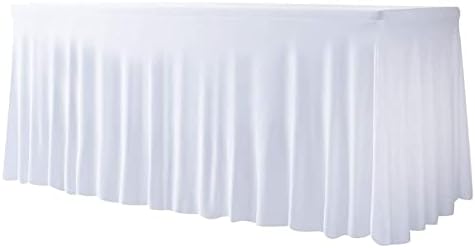 5ft Table Cover Fitted White Spandex Table Skirts for Rectangle Tables, Ruffle Table Skirt 4-Sides Waterproof Washable Polyester Table Cloth for Dining, Kitchen and Wedding by hapygasmAZ