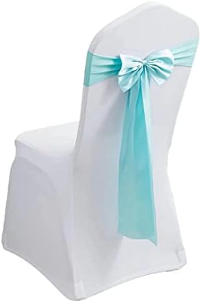 Pack of 100 Satin Stretch Chair Sash Bow, No Need Tied, Spandex Chair Bands, Chair Ribbons Bows for Hotel Wedding Party Banquet Birthday Reception Decor (Aqua) by moderw